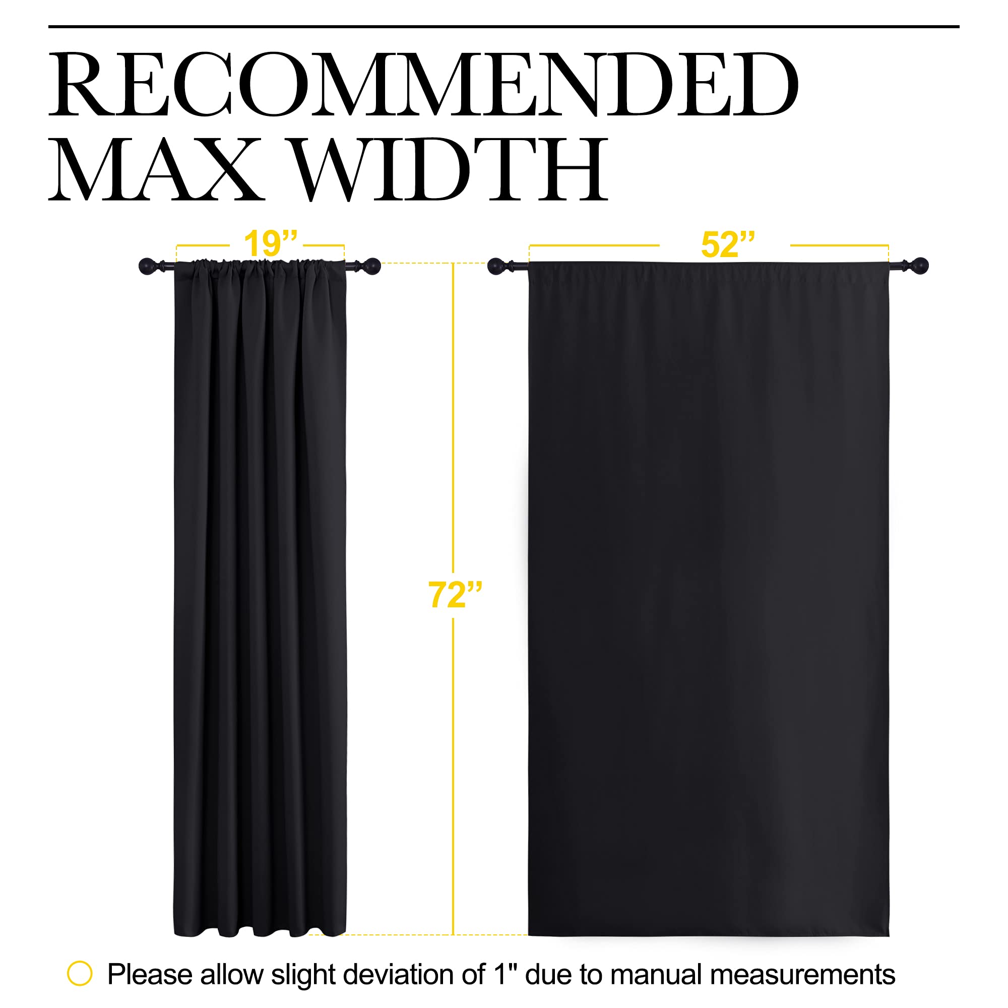 NICETOWN Black Blackout Curtain Blinds - Solid Thermal Insulated Window Treatment Blackout Drapes for Bedroom (2 Panels, 52 inches Wide by 72 inches Long)