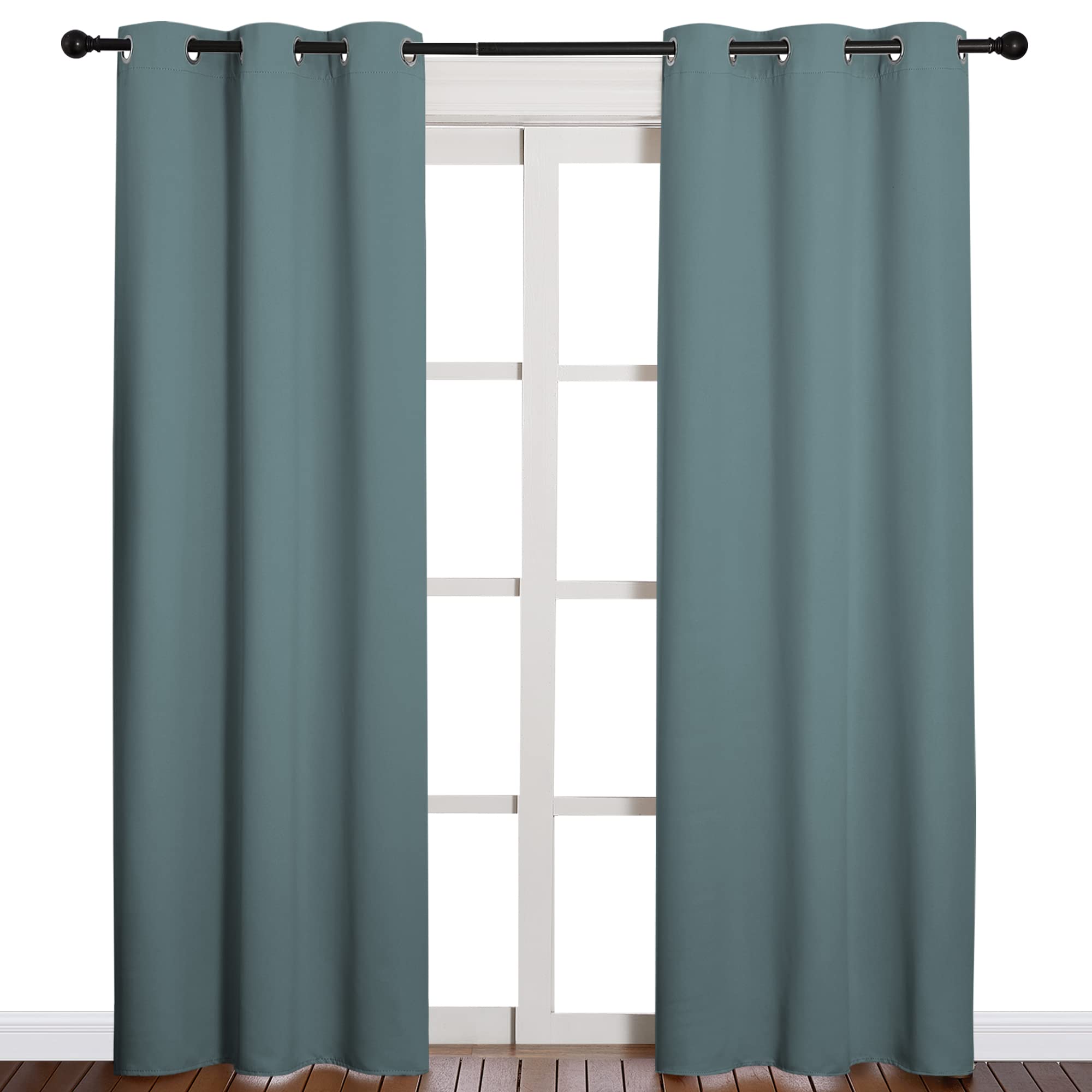 NICETOWN Modern Blackout Curtains Noise Reducing, Thermal Insulated and Privacy Room Darkening Drape Panels for Boy's Guest Room Door Window (Greyish Blue, 2 Panels, W42 x L84 -Inch)