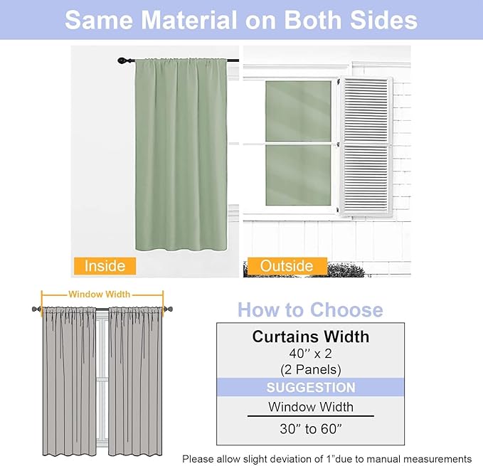 Simplebrand Ava Light Green Short Blackout Curtains for Bedroom 54 Inches Long 2 Panels Set, Solid Thermal Insulated, Energy Saving Window Treatment Curtains Blackout Drapes, W40 x L54 Inch