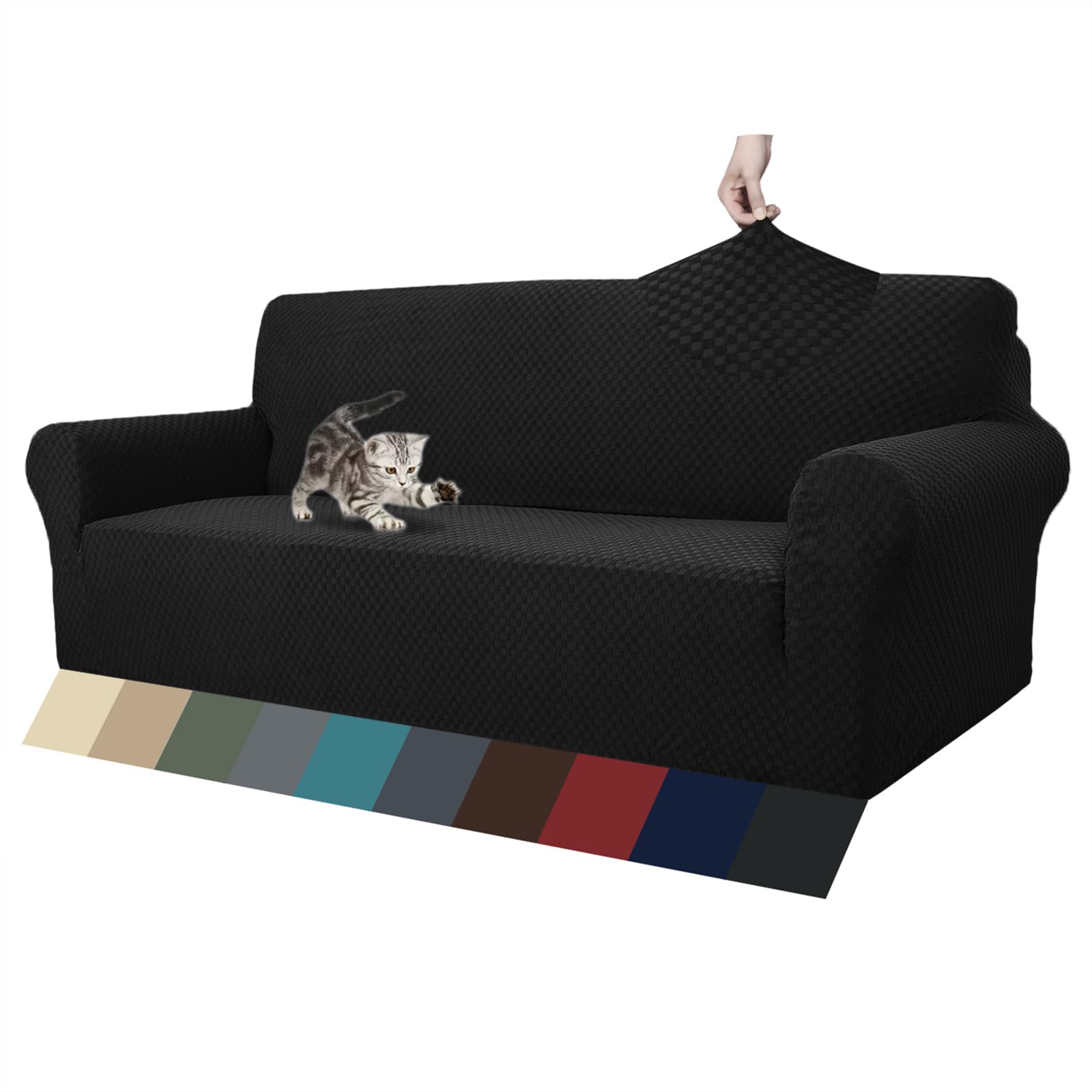 ZNSAYOTX 1 Piece Jacquard Couch Covers for 3 Cushion Couch Living Room High Stretch Sofa Cover Pets Dogs Friendly Anti Slip Thickened Slipcovers Furniture Protector (Sofa, Black)