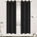 Yakamok 72 Inch Long Blackout Curtains for Bedroom, Thermal Insulated Grommet Drapes for Living Room, 38W x 72L, Black, 2 Panels