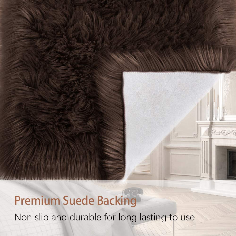 LOCHAS Soft Fluffy Faux Fur Rugs for Bedroom Bedside Rug 2x3 Feet, Brown