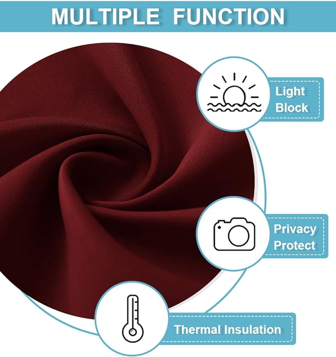 RYB HOME Blackout Cafe Curtains 30 inch Length, Short Light UV Heat Blocking Energy Saving Privacy Curtain Tiers for Basement Bathroom Kitchen Window, Width 29 by Length 30, Burgundy Red, 2 Panels