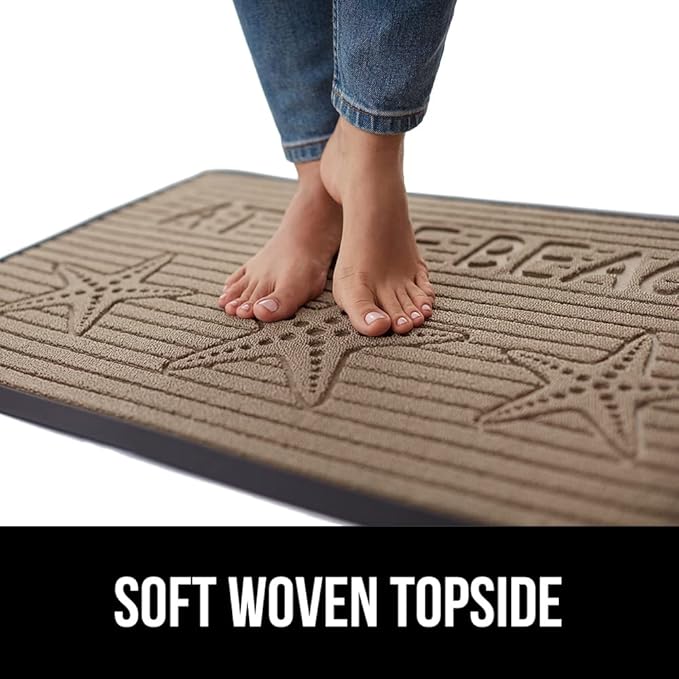 GORILLA GRIP 100% Waterproof All-Season WeatherMAX Doormat US Designed Natural Rubber, Stain and Fade Resistant, Low Profile Indoor Outdoor Door Mats, Easy Clean Patio Mat, 29x17, Sand Beach
