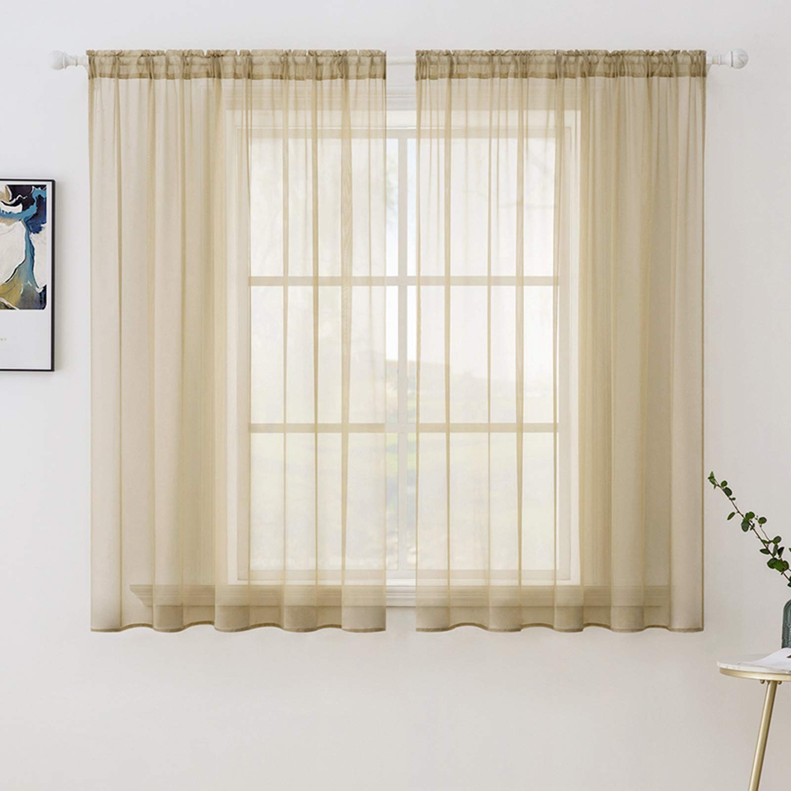 MIULEE 2 Panels Sheer Curtains for Living Room 54 X 54 Inches Beige