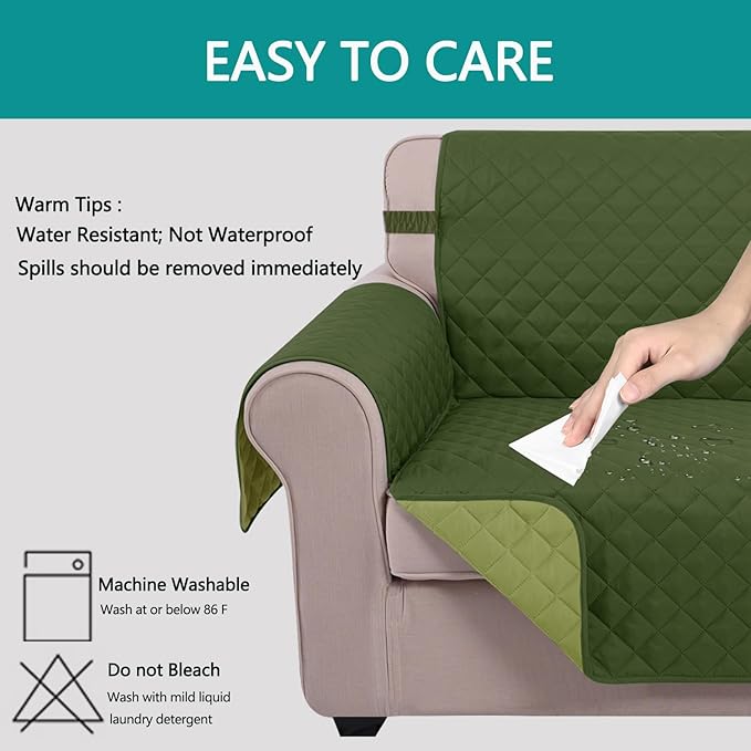 U-NICE HOME Loveseat Sofa Cover for 2 Cushion Couch, Huntergreen/Sage