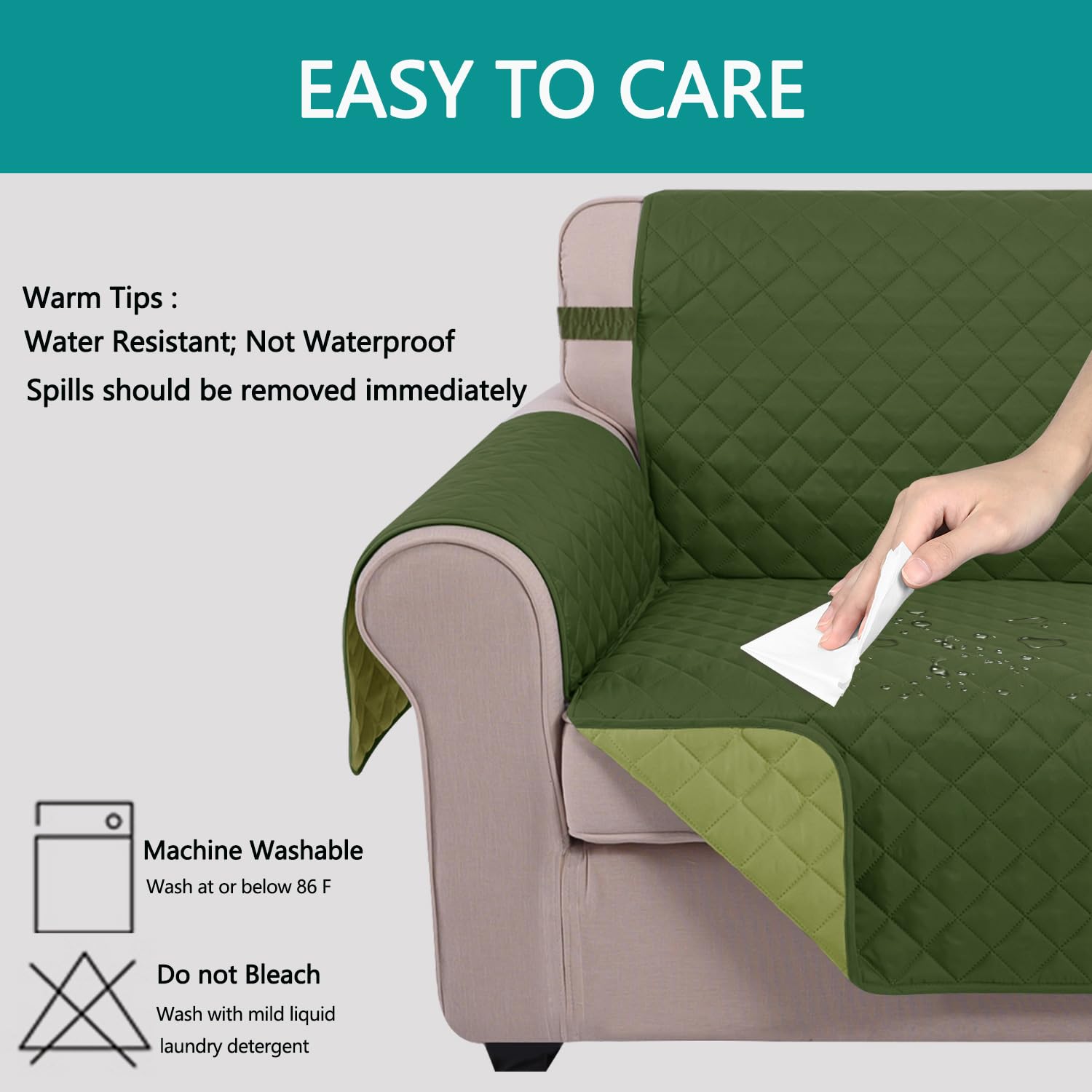 U-NICE HOME Large Sofa Cover Reversible Couch Cover, Huntergreen/Sage