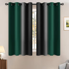 Yakamok Blackout Ombre Dark Green and Black Curtains-Gradient Room Darkening Curtain, Grommet Thermal Insulated Light Blocking Window Drapes Curtain for Living Room Bedroom,52 x 54 Inch,2 Panels