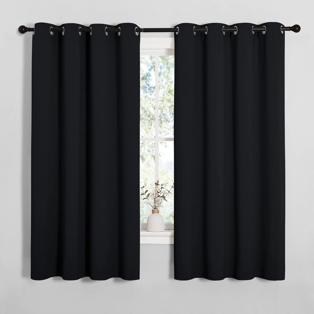 NICETOWN Blackout Curtain Panels for Bedroom, 2 Panels, W52 x L60-inch, Black, Thermal Insulated Grommet Top Blackout Draperies and Drapes for Basement
