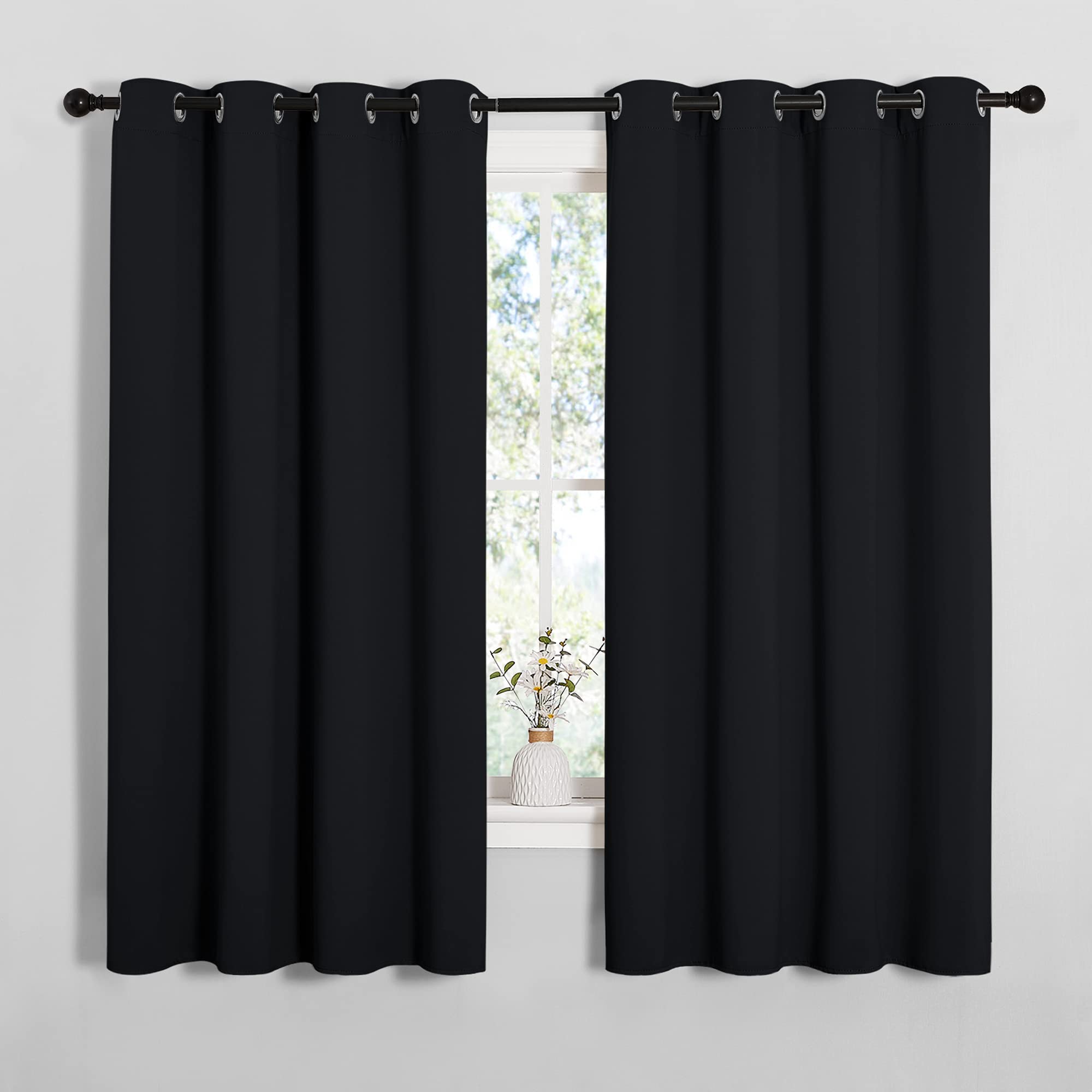 NICETOWN Blackout Curtain Panels for Bedroom, 2 Panels, W52 x L60-inch, Black, Thermal Insulated Grommet Top Blackout Draperies and Drapes for Basement