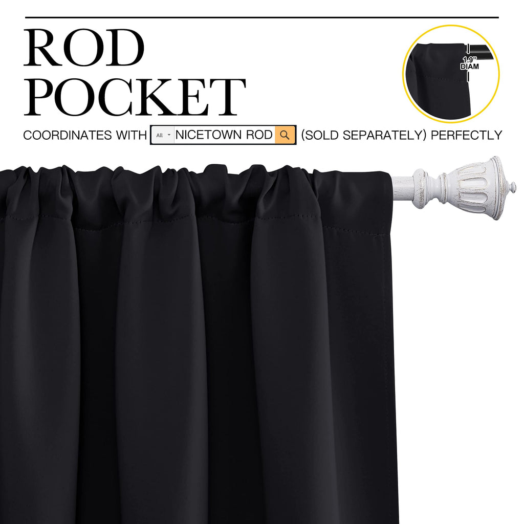 NICETOWN Black Blackout Curtain Blinds - Solid Thermal Insulated Window Treatment Blackout Drapes for Bedroom (2 Panels, 52 inches Wide by 72 inches Long)