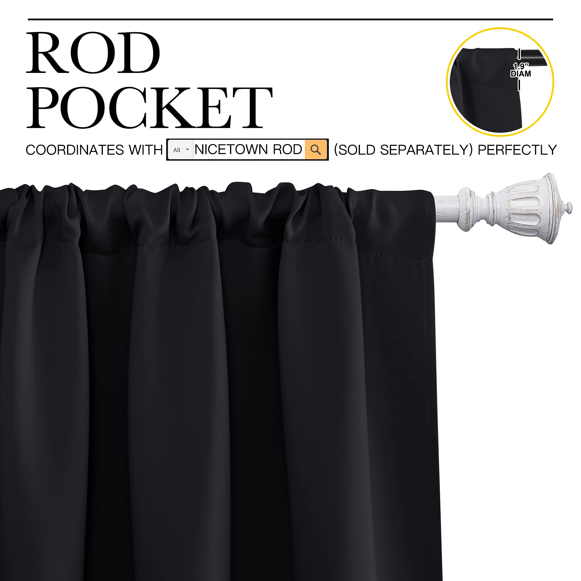 NICETOWN Black Out Curtain Panels for Kitchen - Energy Smart Decoration Thermal Insulating Blackout Drapes/Draperies for Small Window (2 Panels, 34 in x 84 in (W x L))