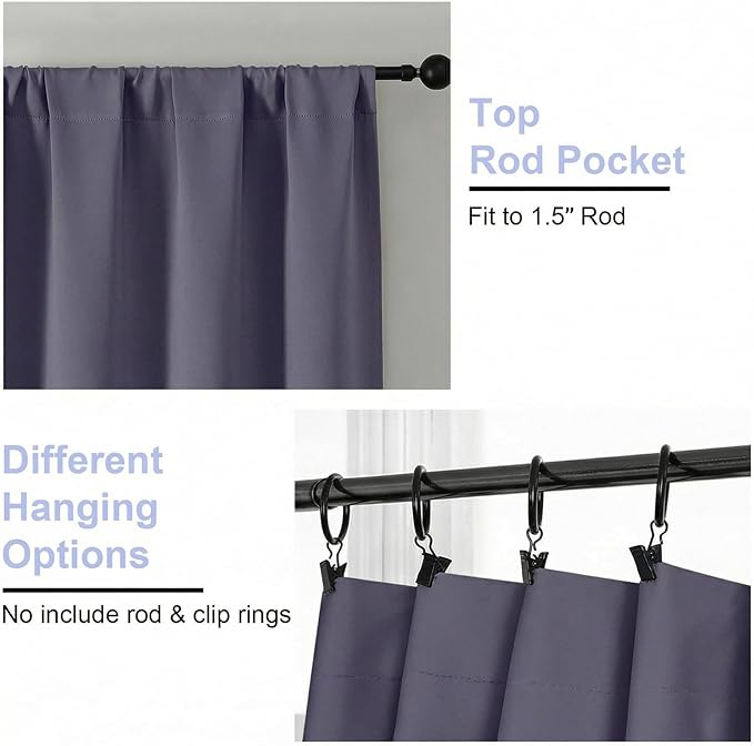 Simplebrand Ava Greyish Purple Blackout Curtains for Bedroom 96 Inches Long 2 Panels, Solid Thermal Insulated, Energy Saving Nursery Window Treatment Curtains Blackout Drapes, W40 x L96 Inch
