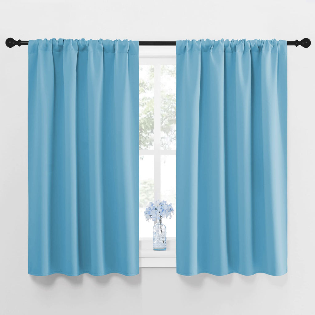 NICETOWN Kitchen Window Blackout Curtain Panels - Energy Saving Window Covering Thermal Insulated Rod Pocket Drapes for Basement(Teal Blue, Set of 2 Panels, 42 by 45 inches Long)