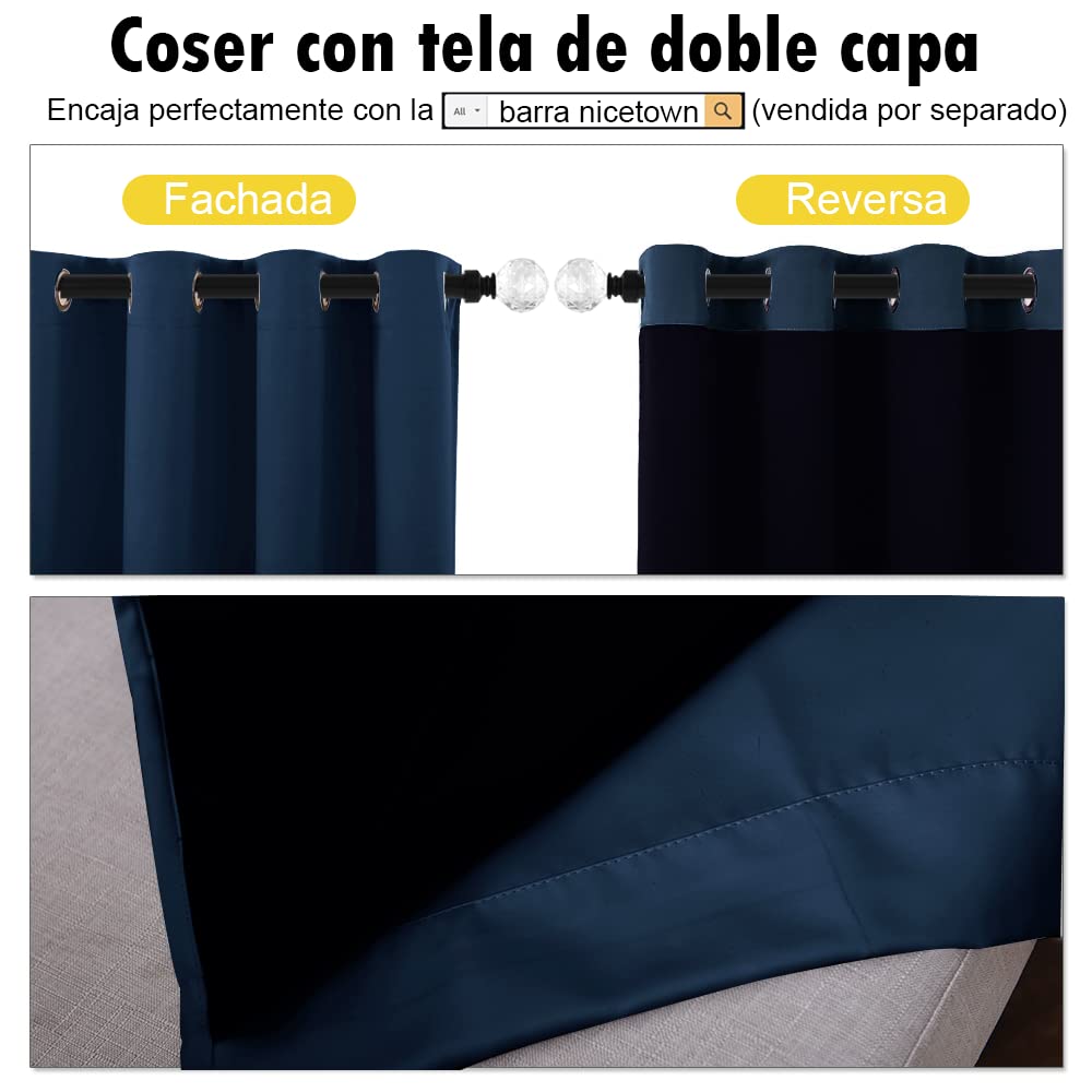NICETOWN Complete 100% Blackout Curtain Set, Thermal Insulated & Energy Efficiency Window Draperies for Guest Room, Full Shading Panels for Shift Worker and Light Sleepers, Navy Blue, 46W x 72L, 2 Pcs