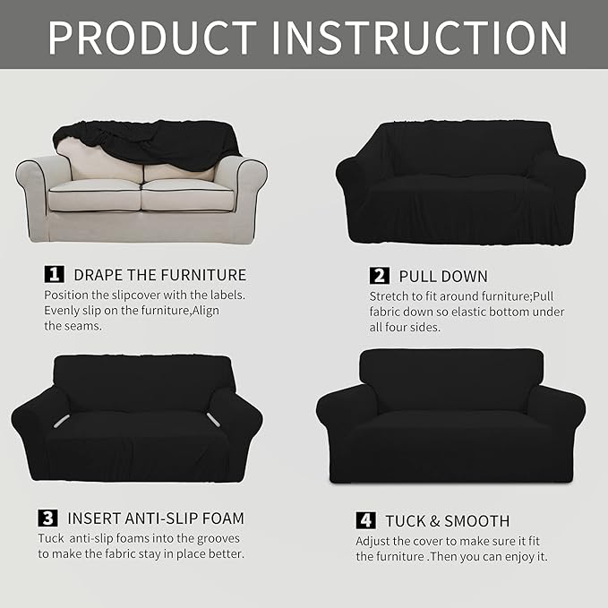 Easy-Going Stretch Oversized Chair Sofa Slipcover 1-Piece Couch Sofa Cover Furniture Protector Soft with Elastic Bottom for Kids Spandex Jacquard Fabric Small Checks Black