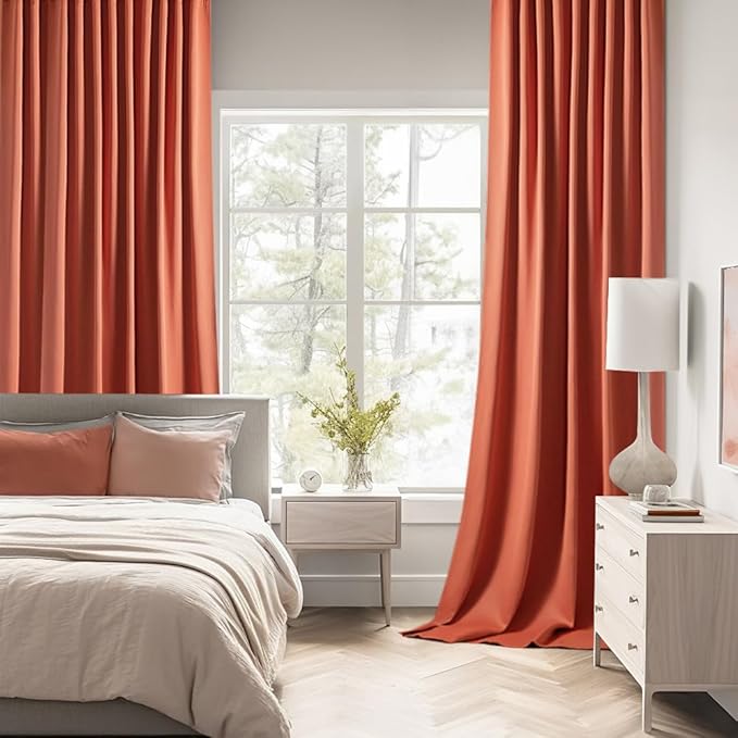 MIULEE Fall Burnt Orange Back Tab Blackout Curtains 52"x90" Length 2 Panels