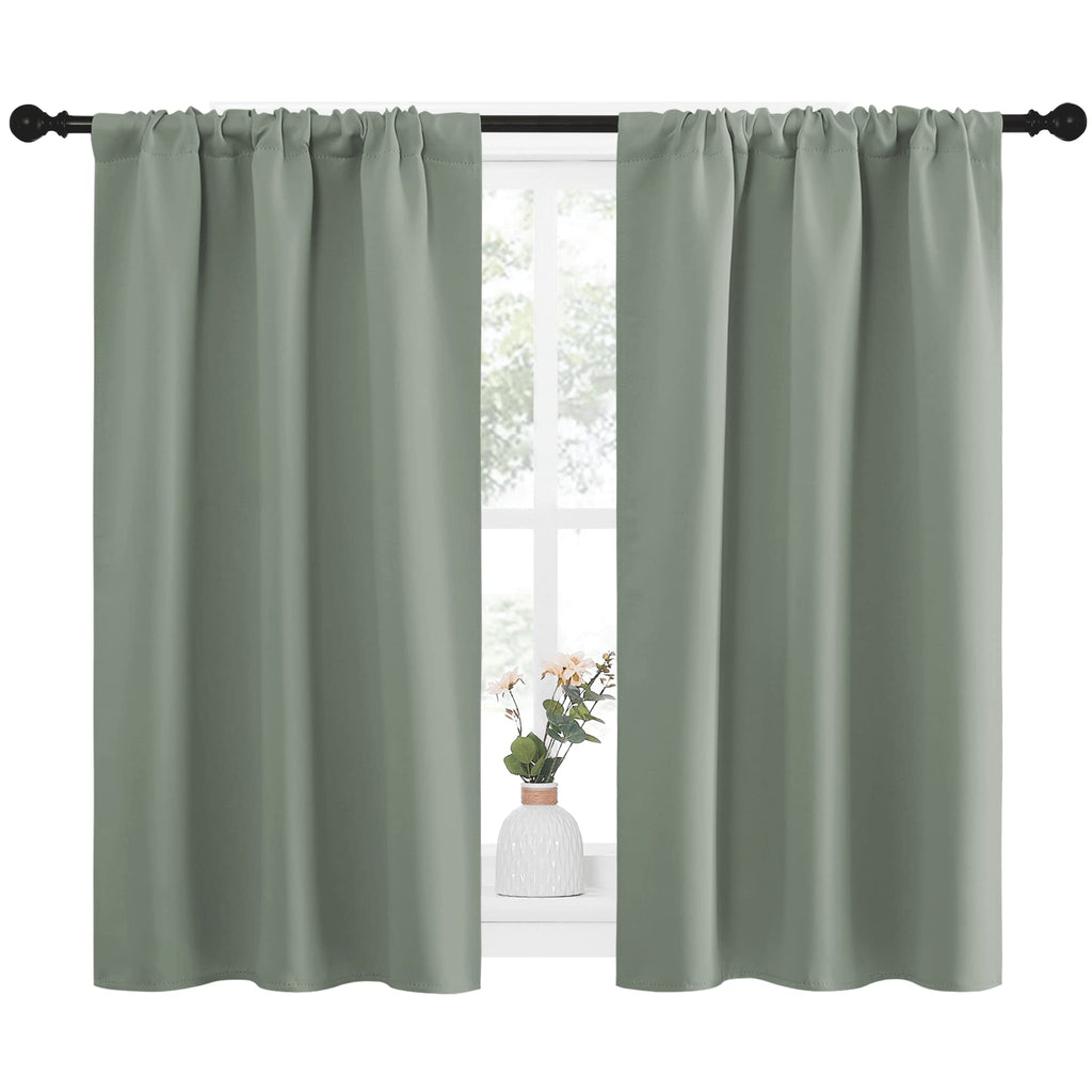 NICETOWN Window Curtains Blackout Drapes - Thermal Insulated Solid Rod Pocket Blackout Curtains/Draperies for Living Room (Greyish Green, One Pair, 34 by 45-Inch)