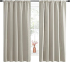 NICETOWN Blackout Curtains for Living Curtains, Room Darkening Window Curtain Panels, Easy-Care Solid Thermal Insulated Draperies/Drapes for Daughter Room (Natural, 2 Panels, 52 by 63)