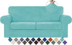 WEERRW Velvet Couch Covers for 2 Cushion Couch Sofa - High Stretch Luxury Velvet Plush 3 Pieces Sofa Slipcovers with Elastic Bottom, Furniture Protector for Pets, Machine Washable, Aqua, Medium