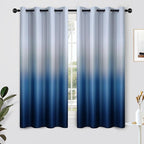 SimpleHome Ombre Curtains 52 x 63 Inch for Bedroom 2 Panels, Gradient Grey White to Blue Light Blocking Thermal Insulated Grommet Room Darkening Window Curtain/Drapes for Living Room