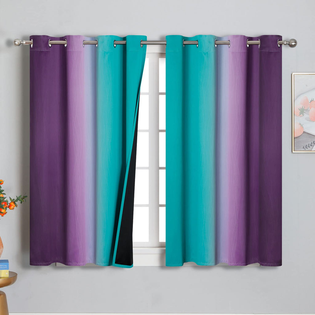 Estelar Textiler Ombre Teal and Purple Blackout Curtains for Kids Bedroom