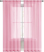 SpaceDresser Sheer Voile Window Treatment Rod Pocket Curtain Panels for Kitchen Bedroom Living Room Drapes Sunlight Filtering Privacy Semi Home Decor Assorted (Light Pink, 52 W x 63 L)