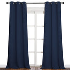NICETOWN Window Drapes Long Curtains - Living Room Panels Grommet Top Window Treatment for Hall & Guest Room (Navy, 42 inches Wide x 90 inches Long, 2 Pieces)
