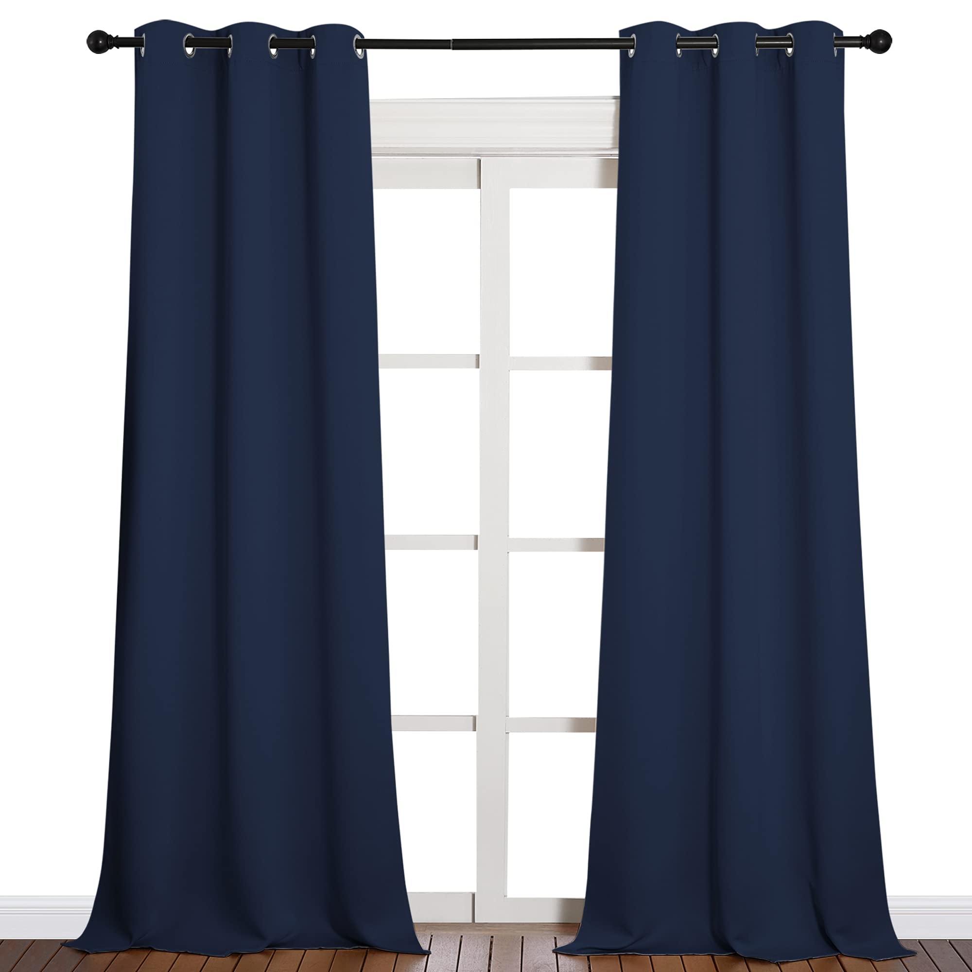 NICETOWN Window Drapes Long Curtains - Living Room Panels Grommet Top Window Treatment for Hall & Guest Room (Navy, 42 inches Wide x 90 inches Long, 2 Pieces)