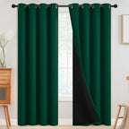 SimpleHome 100% Blackout Curtains for Bedroom,Thermal Insulated Grommet Window Drapes Room Darkening Dark Green Curtains for Living Room with Black Back,52 x 96 Inch,2 Panels