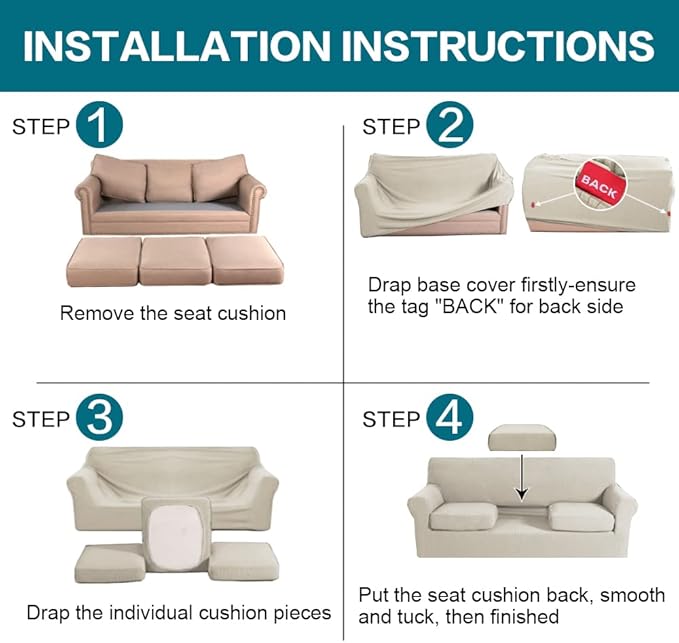 Turquoize 4 Piece Sofa Covers for 3 Cushion Couch Sofa Slipcover Soft Couch Cover for Dogs-Washable Sofa Furniture Covers with 3 Individual Large Cushion Covers (XL Sofa, Island Fossi)