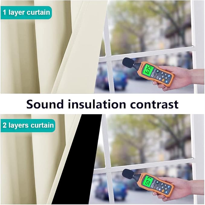 NICETOWN Cold Reducing Curtains, Kitchen Short Full Blackout Curtain Panels, Great Job for Blocking Light, Complete Blackout Draperies with Black Liner for Night Shift (Beige, Set of 2, 37 by 63-inch)