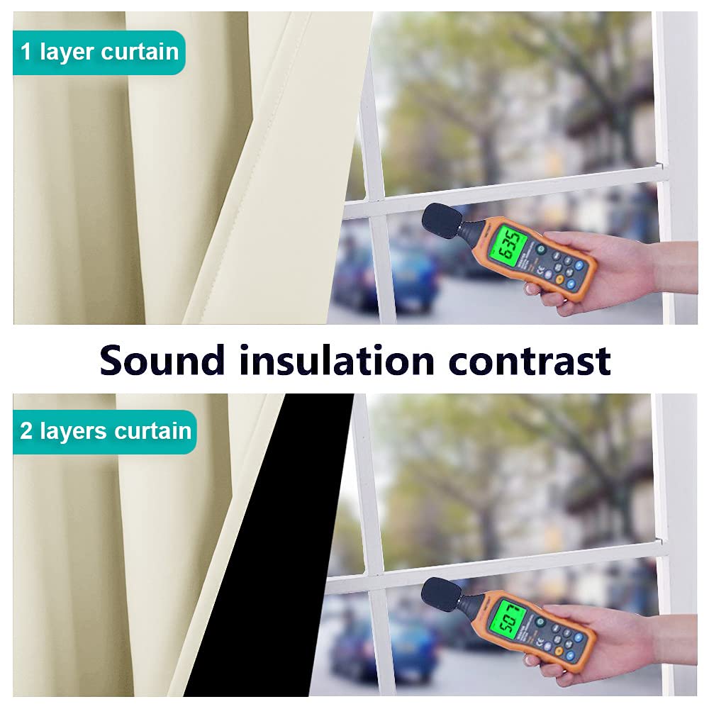 NICETOWN Cold Reducing Curtains, Thermal Insulated 100% Blackout Curtains, Sound Proof Drapes with Black Backing, Full Light Blocking Panels for Patio Sliding Door (Beige, 1 Pair, 55" x 102")