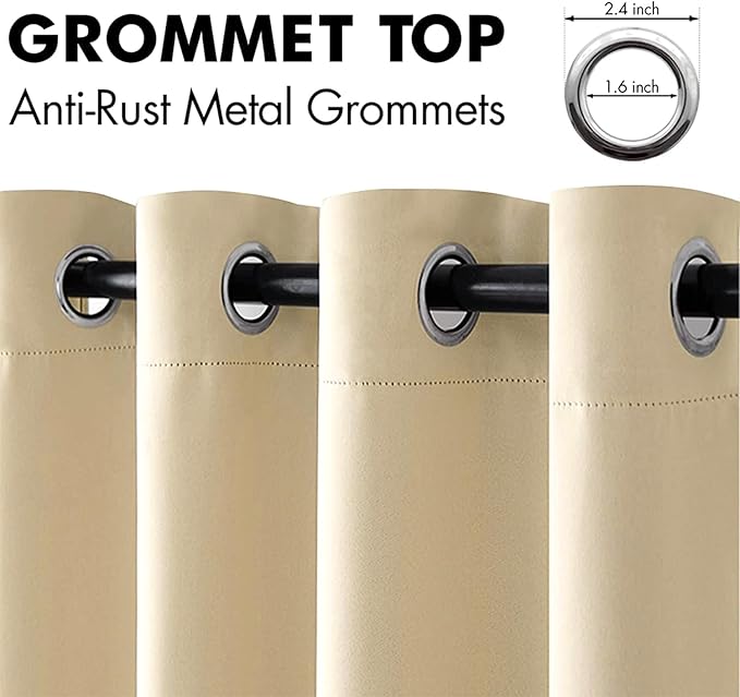 MIULEE Cream Beige Blackout Bedroom Curtains 63 Inch Long Light Blocking