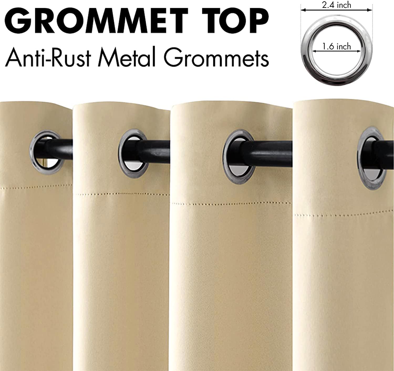MIULEE Cream Beige Blackout Bedroom Curtains Drapes 72 Inch Long 52"x72"