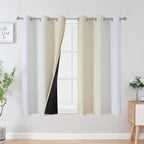 Estelar Textiler Beige and Greyish White Ombre Blackout Curtains 45 Inch Length 2 Panels, Full Room Darkening Gradient Drapes for Kitchen, Thermal Insulated Grommet Short Curtains for Bathroom,42Wx45L