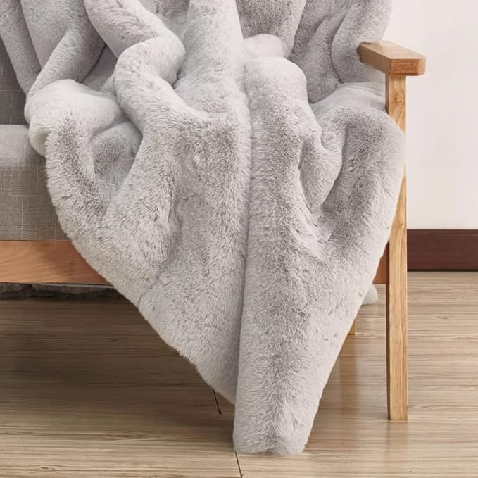 ORINOVA Faux Rabbit Fur Washable Rugs for Bedroom Light Grey Fluffy Rug for Living Room Non Slip Faux Fur Rug for Hallway 2x6 Shaped Rugs