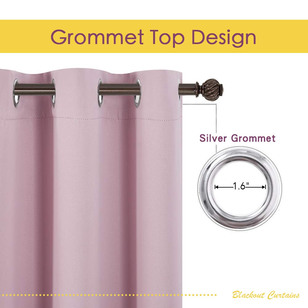 NICETOWN Blackout Curtain Panels for Bedroom, 2 Panels, W42 x L60 inches, Baby Pink, Thermal Insulated Grommet Top Blackout Draperies and Drapes