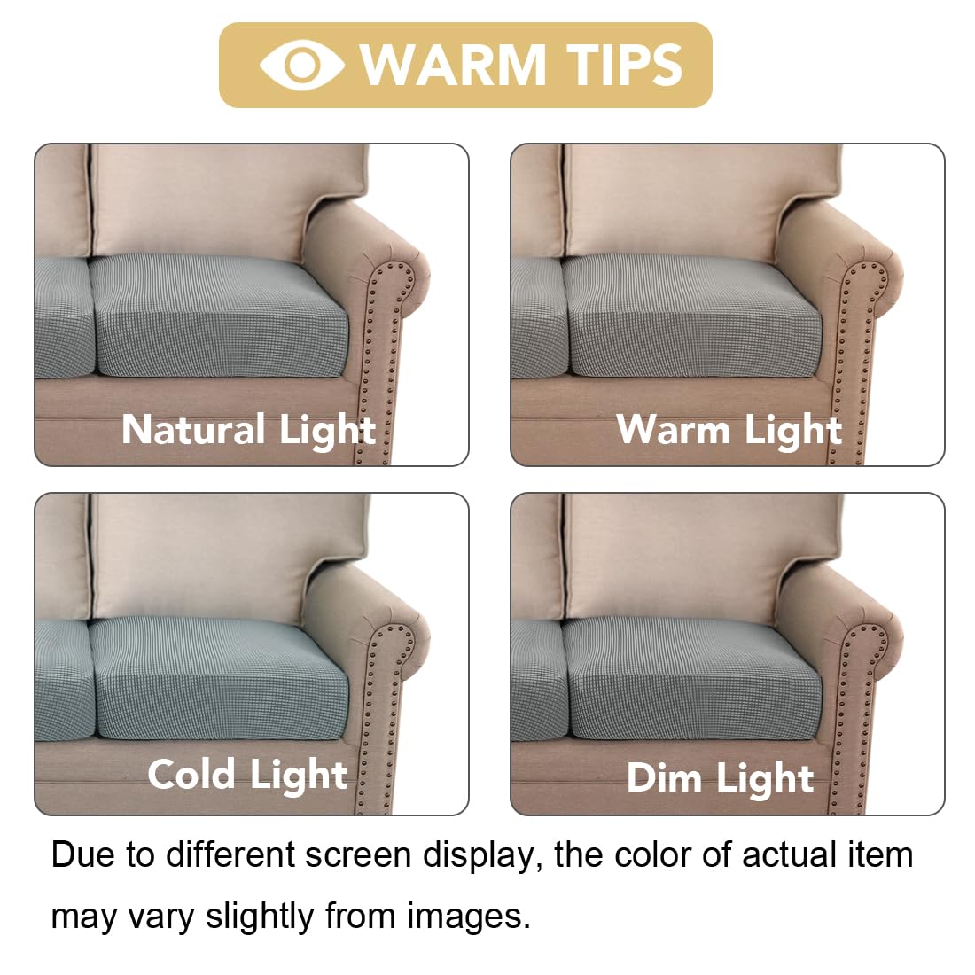 H.VERSAILTEX Super Stretch Individual Seat Cushion Covers Sofa Covers Couch Cushion Covers Slipcover Sets Thick Jacquard Textured Twill Fabric (1 Piece Chair Cushion Cover, Dove)