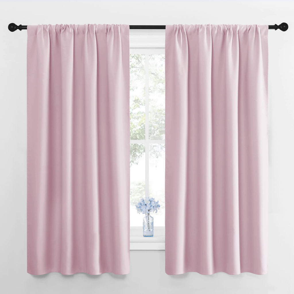 NICETOWN Window Curtains for Bedroom, Baby Pink, 2 Panels, W42 x L48 -Inch, Home Decoration Thermal Insulated Rod Pocket Blackout Blinds & Drapes for Small Windows