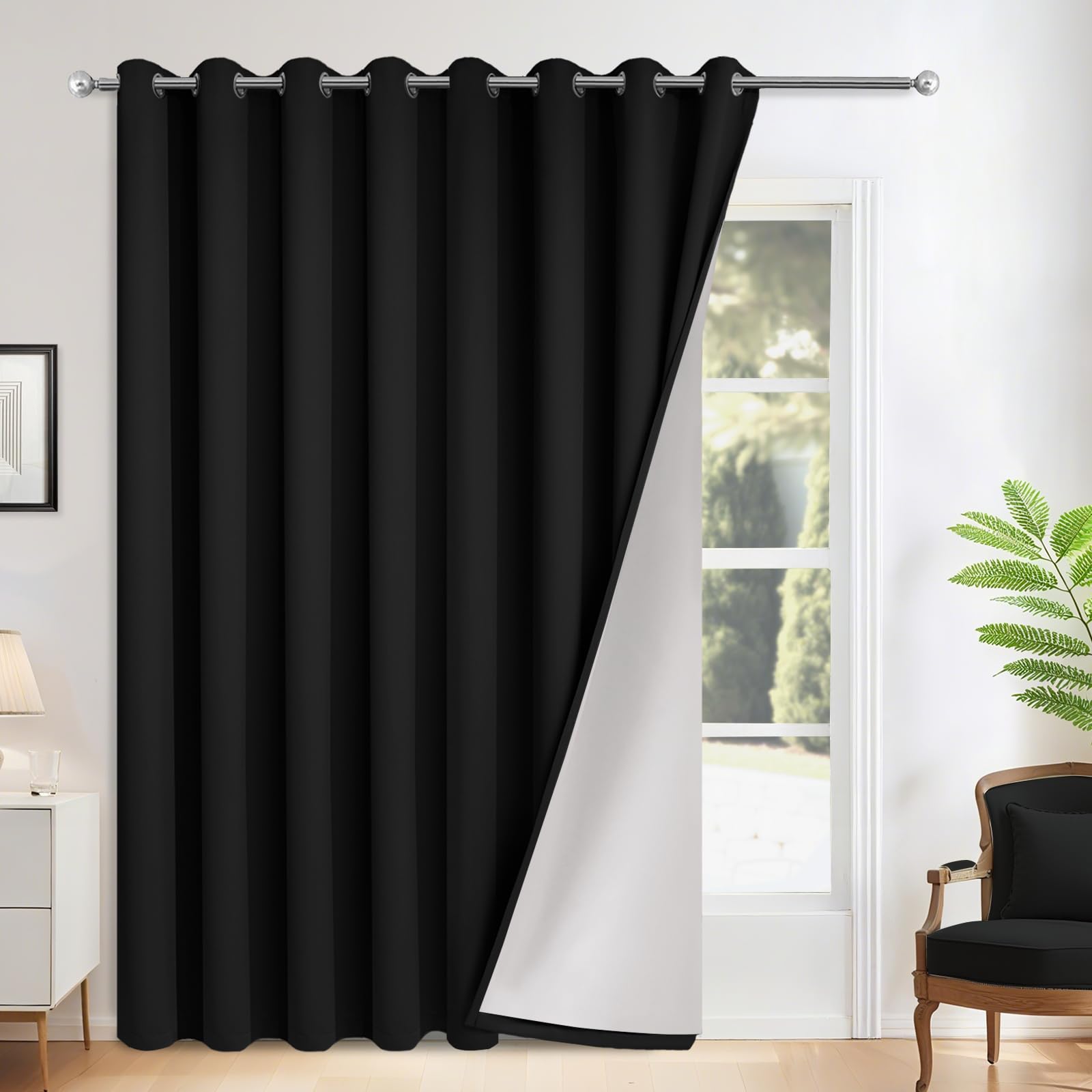 Yakamok Grey 100% Blackout Curtains W100xL84 inch Gray Sliding Door Drapes