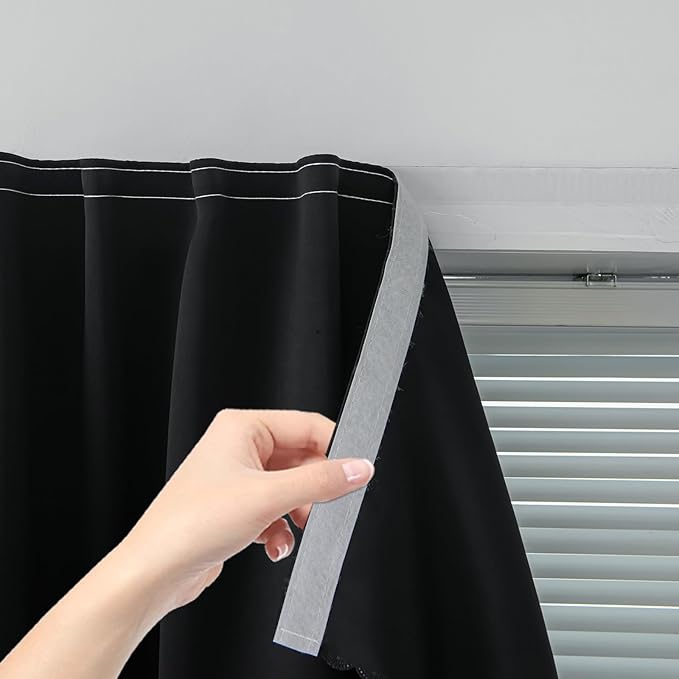 Sovtfides Adhesive Blackout Curtains- Self Stick Curtain No Rod Needed Easy to Hang Curtain, Use for Bedroom, Living Room, Dining Room, Kitchen, 59" W X 96" L, Black, 1 Panel