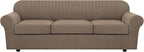 H.VERSAILTEX 4 Piece Stretch Sofa Covers for 3 Cushion Couch Covers for Living Room Furniture Slipcovers (Base Cover Plus 3 Seat Cushion Covers) Thicker Jacquard Fabric (Large Sofa, Macchiato)
