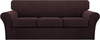 Turquoize 4 Piece Sofa Covers for 3 Cushion Couch Sofa Slipcover Soft Couch Cover for Dogs Washable Furniture Cover with 3 Individual Large Cushion Covers Feature Fabric (Large Sofa, Brown)