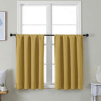 Simplebrand Ava Bright Gold Short 36 Inches Blackout Curtain 2 Panels Set, Half Window Rod Pocket Privacy Curtain Tiers for Kitchen, Curtains Blackout for Bathroom Shades, W40 x L36 Inch, Bright Gold