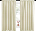 NICETOWN Blackout Curtains for Bedroom, Home Decorations Thermal Insulated Solid Rod Pocket Blackout Drapes for Cafe (Beige, One Pair, 70 x 63-inch)