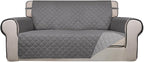 PureFit Reversible Quilted Sofa Cover, Water Resistant Slipcover Furniture Protector, Washable Couch Cover with Non Slip and Elastic Straps for Kids, Dogs, Pets (Oversized Loveseat, Gray/Light Gray)