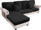 Couch Cover 4-Piece Elastic Velvet Couch Cushion Covers & Chaise Slipcovers for L-Shaped Sofas, Sofa Seat Covers Washable, Soft Cover for Couches (3 Seater + Chaise, Black)