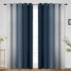 SimpleHome Ombre Room Darkening Curtains for Bedroom, Gradient Navy Blue to Grey White Light Blocking Thermal Insulated Grommet Window Curtain/Drapes for Living Room,2 Panels, 70x84 inches Length