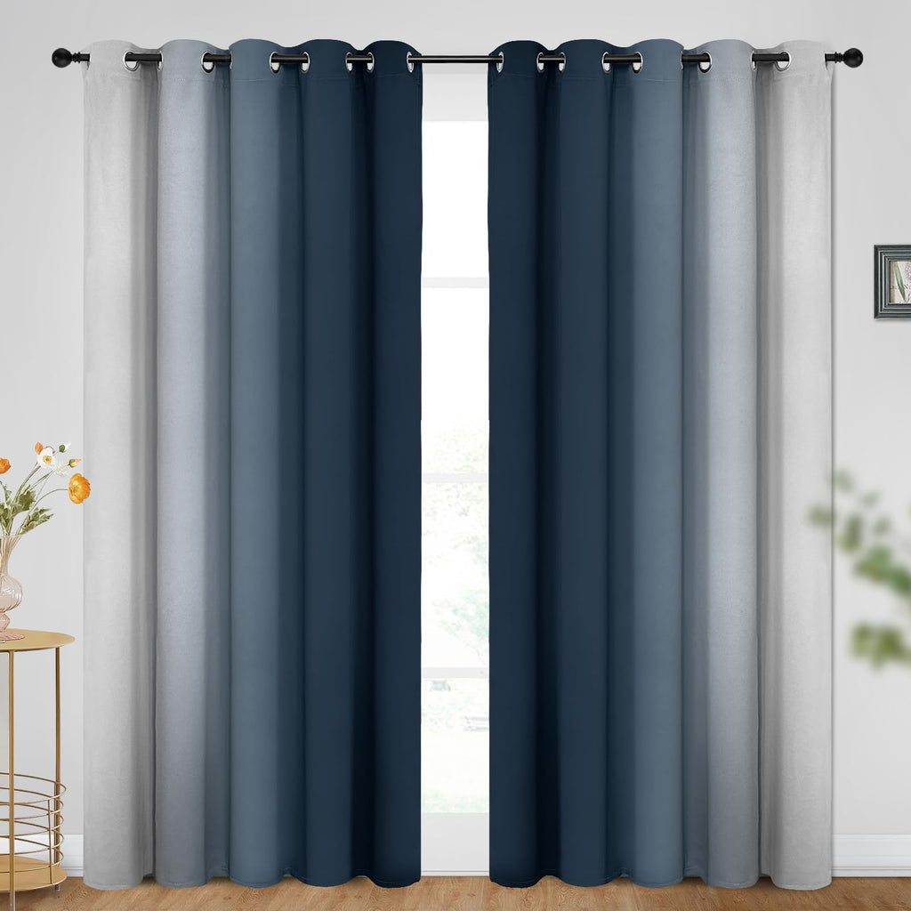 SimpleHome Ombre Navy Blue to Grey White Curtains for Living Room 70Wx84L